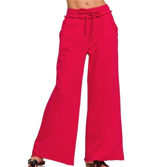Zenana Fleece Exposed Seam Wide Leg Sweatpants - Picture 1 of 3